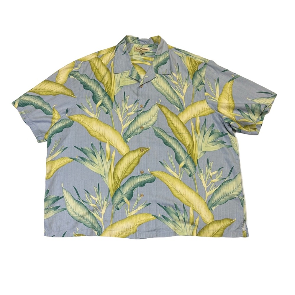 Tommy Bahama mens 3XB Big blue floral print 100% silk Hawaiian shirt EUC